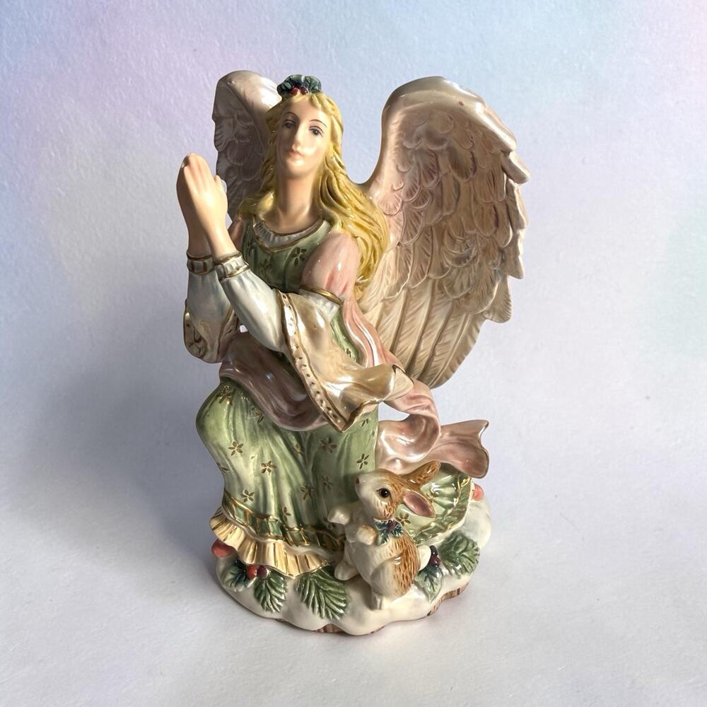 VTG Fitz & Floyd Classics Peaceable Kingdom Praying Angel Porcelain Figurine 8”
